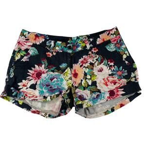 Arnaldo Vintage Floral Denim Shorts Cuff Mid Rise Black Blue Teal 12 Women's